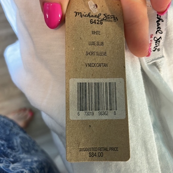 Michael Stars V-neck Original Tee Shirt Luxe Slub Short Sleeves Caftan NWT White - Picture 7 of 8